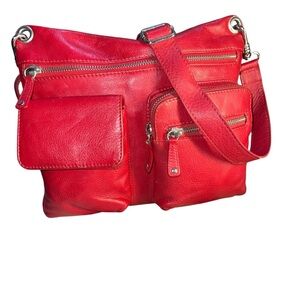 iLi New York Red Leather Multi-Pocket Cargo Crossbody Organizer Bag